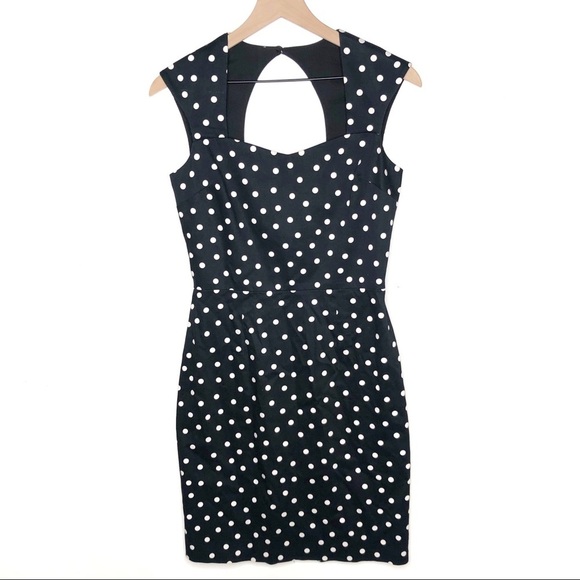WHBM Polka Dot Sheath Dress Sweetheart Neckline Black 2 - Picture 1 of 6